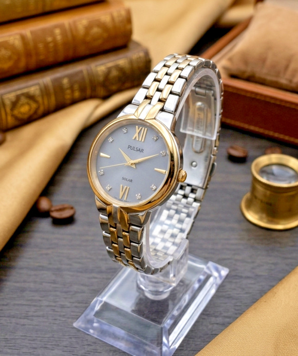 Pulsar Solar Womens Wristwatch Two Tone Silver Gold Stainless Steel AS01 672090 main image 9
